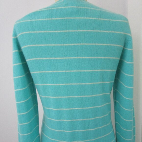 CASHMERE Aqua Blue Stripe Pullover Sweater Cuddly v Neck - Picture 9 of 10